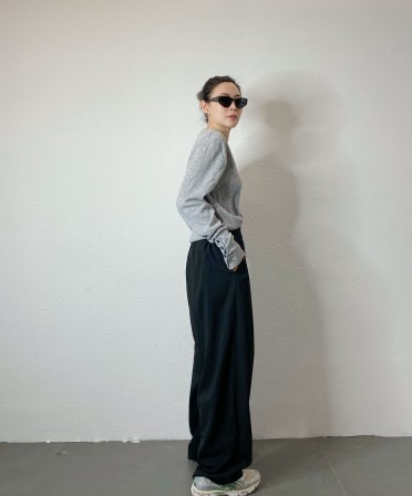 Grey Extra Long Sleeve Ribbed Top #250323